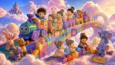 El tren de bloques hacia la nube de colores