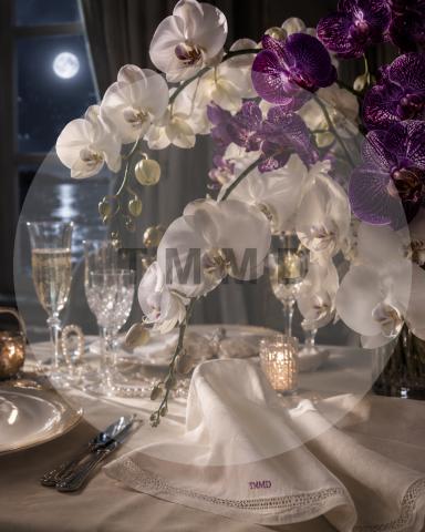 Orquídeas nocturnas sobre lino marfil