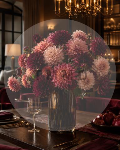 Jardín de dalias para comedor elegante