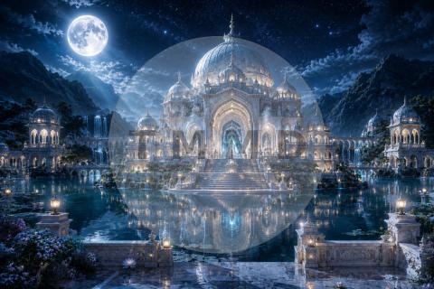 Templo del Lago Espejo bajo la Luna