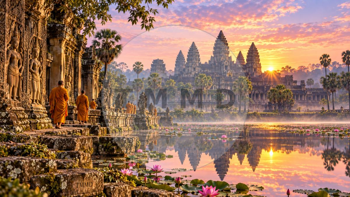 Angkor Wat reflejado al alba