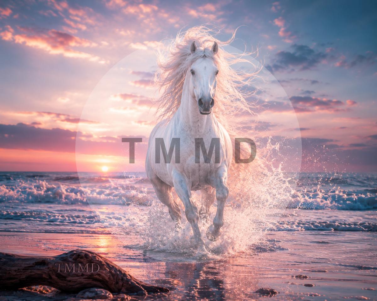 Caballo Andaluz entre Olas de Plata