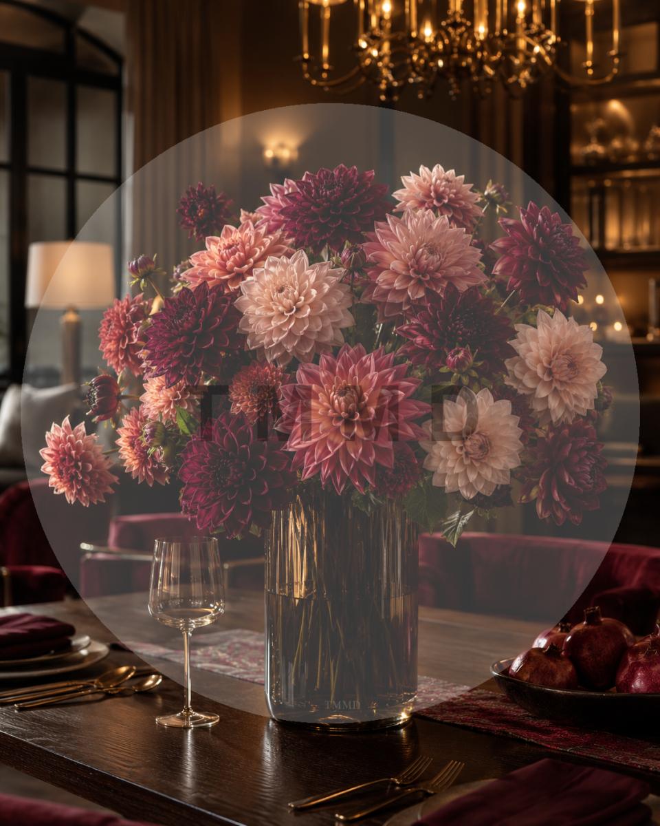 Jardín de dalias para comedor elegante