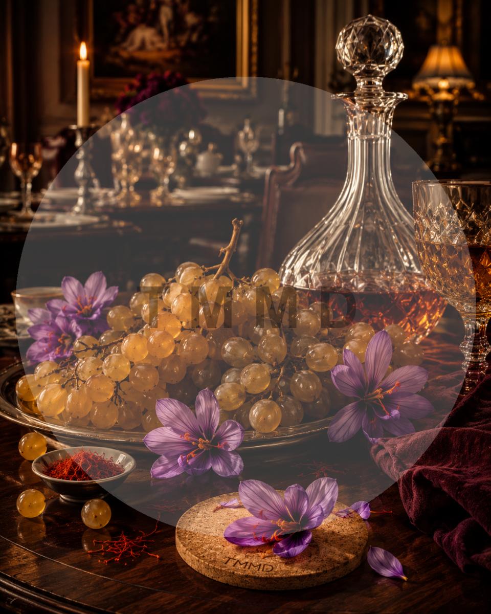 Uvas ámbar con flores de azafrán