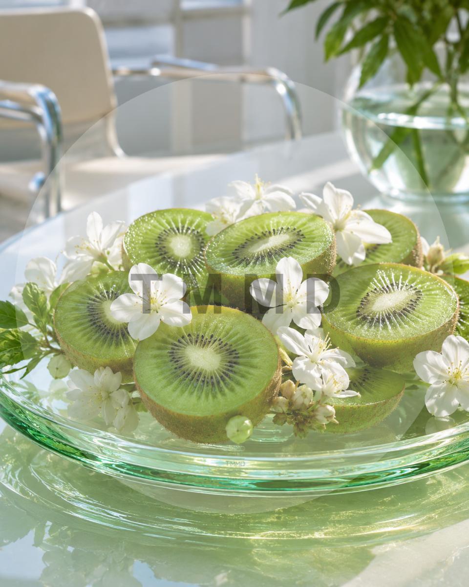 Kiwi esmeralda con flores de jazmín