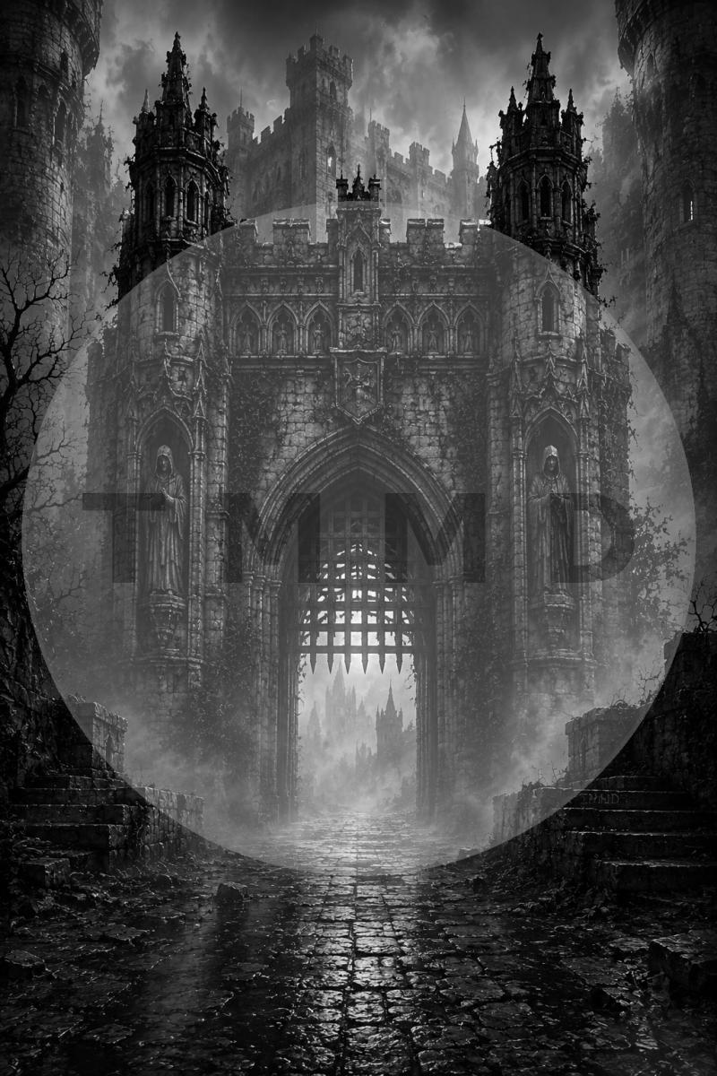 Gothic Gate Through Ancient Mist