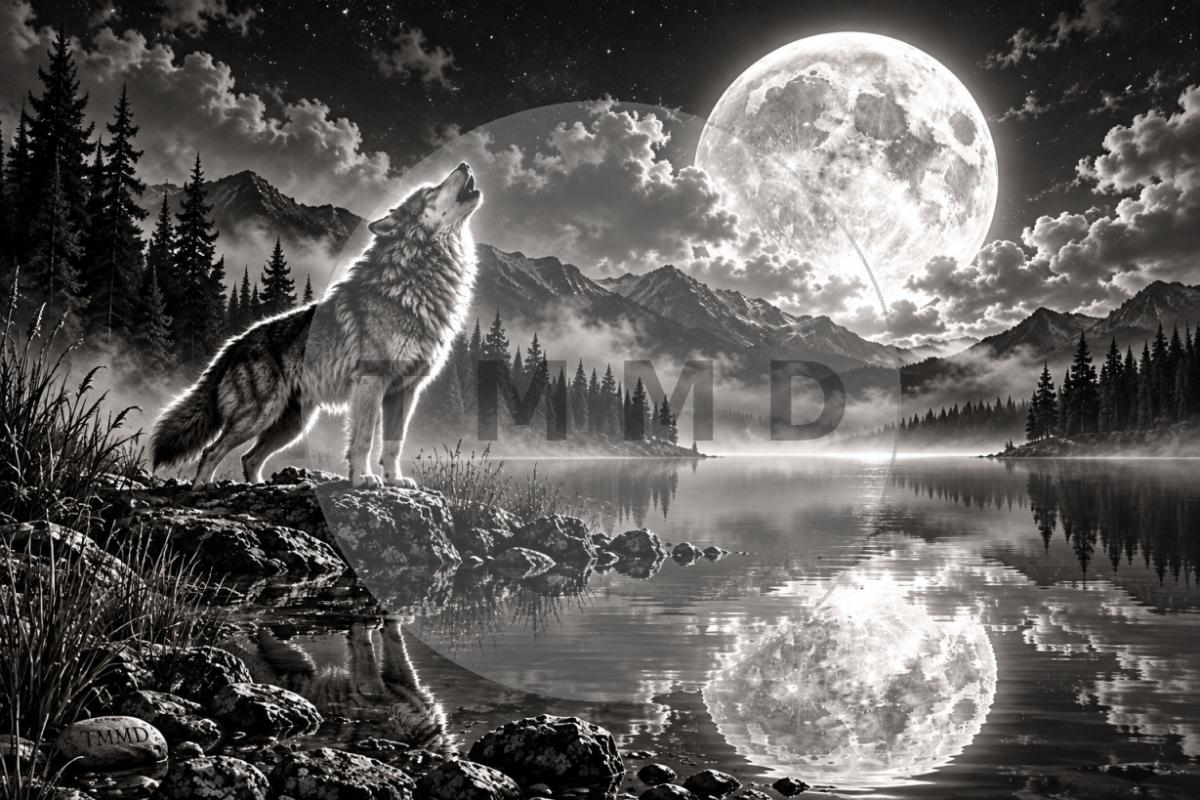 Reflejo del lobo en el lago