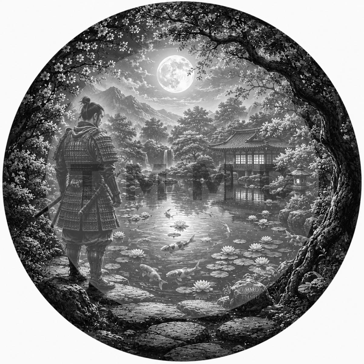 Guardián samurái del estanque de luna